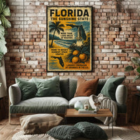 Florida Beaches and Space Launch Vintage Travel Poster