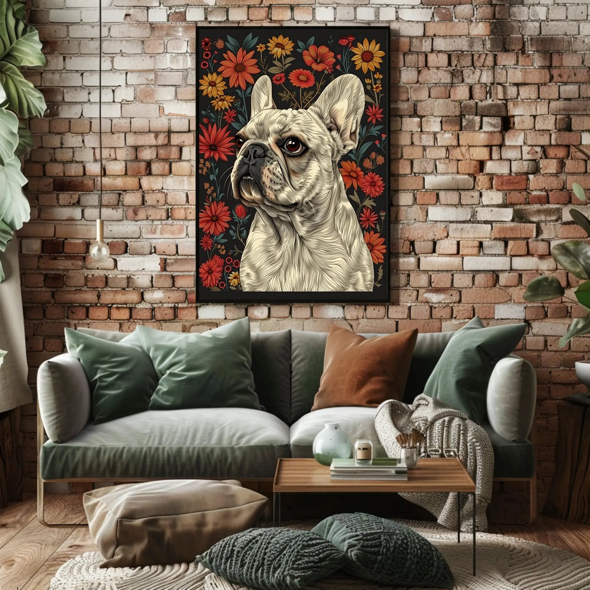 Floral Bulldog Portrait Poster