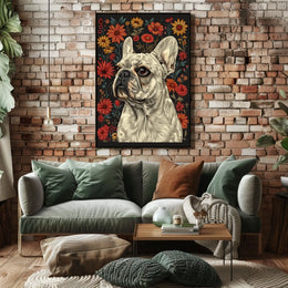 Floral Bulldog Portrait Poster