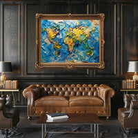 Textured Impressionistic World Map Palette Knife Poster