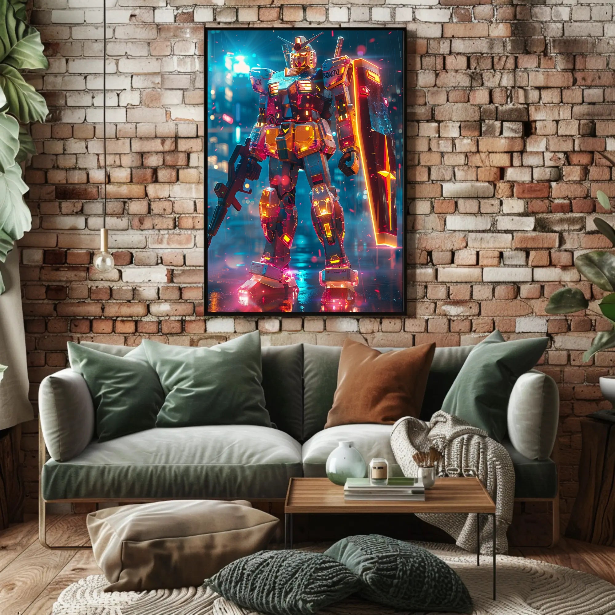Neon Mech Warrior Art Print Poster for Home Decor PosterGoat