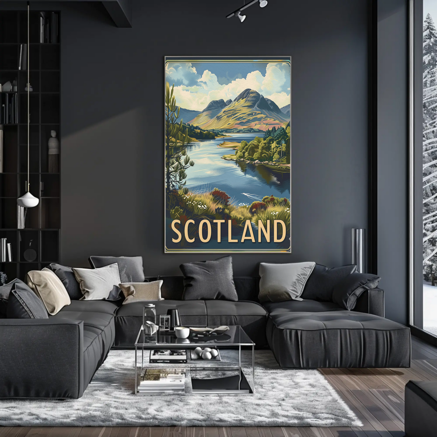 Scotland Highlands Lake and Mountains Travel Poster