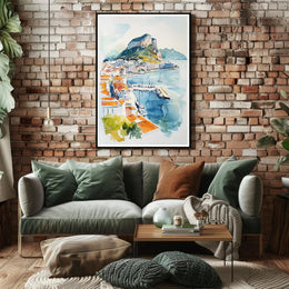 Coastal Cityscape Watercolor Poster PosterGoat