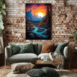 Vibrant Mountain Sunset Poster PosterGoat