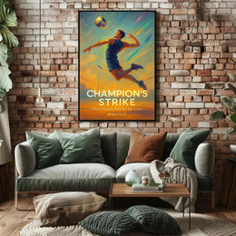 Champion's Strike Energetic Volleyball Action Sports Poster PosterGoat