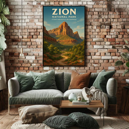 Zion National Park Vintage Red Rock Landscape Poster PosterGoat