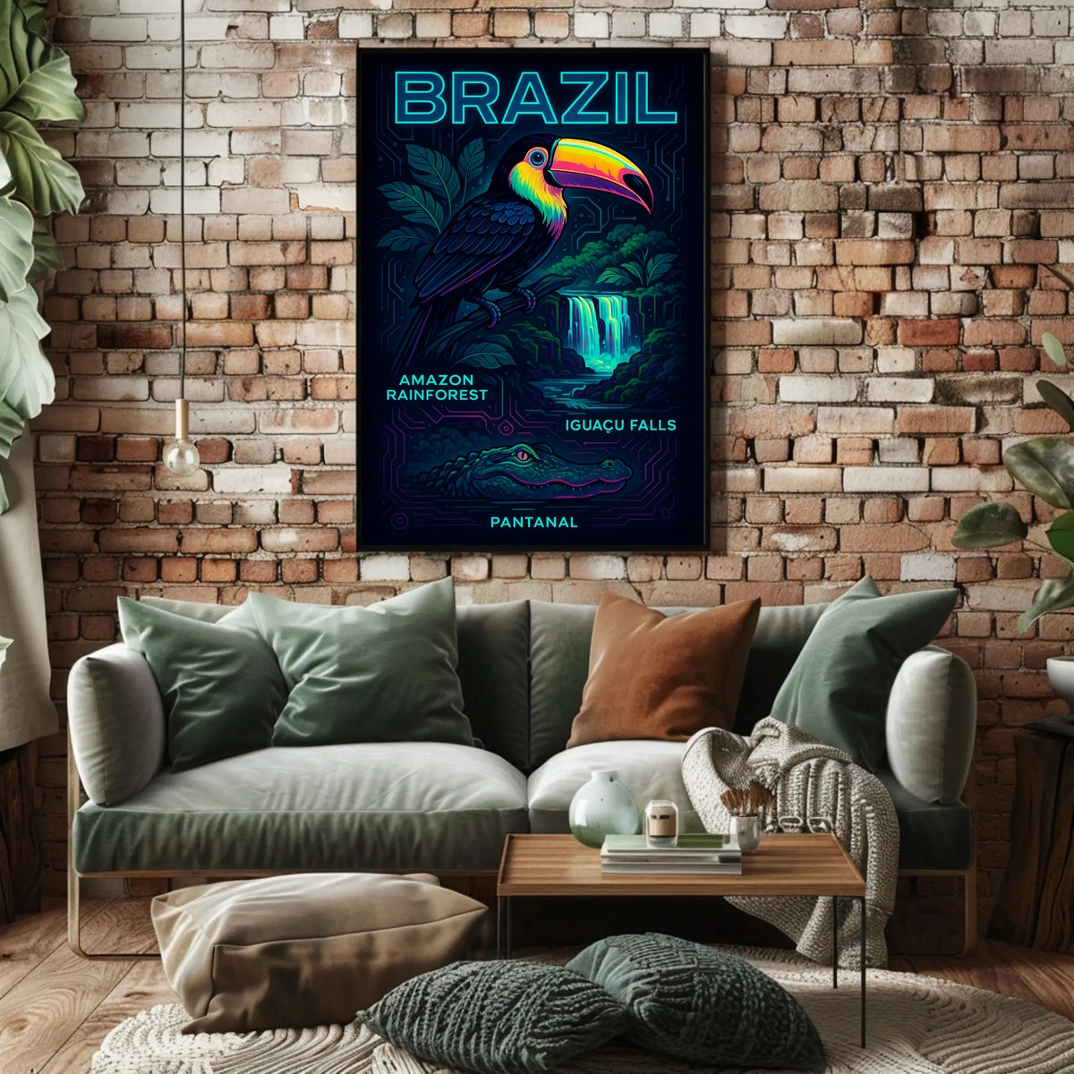 Brazilian Wildlife Adventure: Neon Rainforest Art Poster