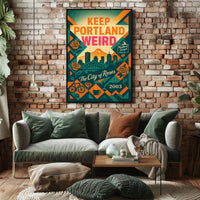 Portland Oregon Vintage Skyline Poster with Local Icons