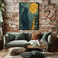 Futuristic Samurai Under A Full Moon Poster PosterGoat