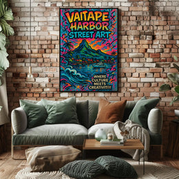 Vaitape Harbor Street Art Poster Vibrant Travel Print