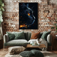 Mystical Cat with Urban Skyline Art Poster