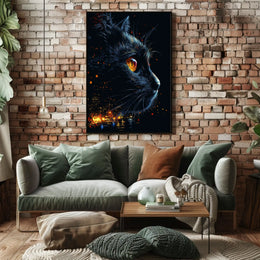 Mystical Cat with Urban Skyline Art Poster