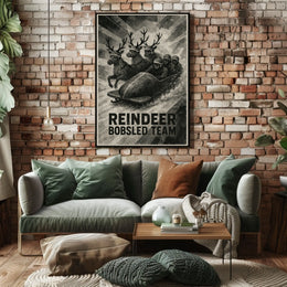 Reindeer Bobsled Team Vintage Fantasy Sports Poster