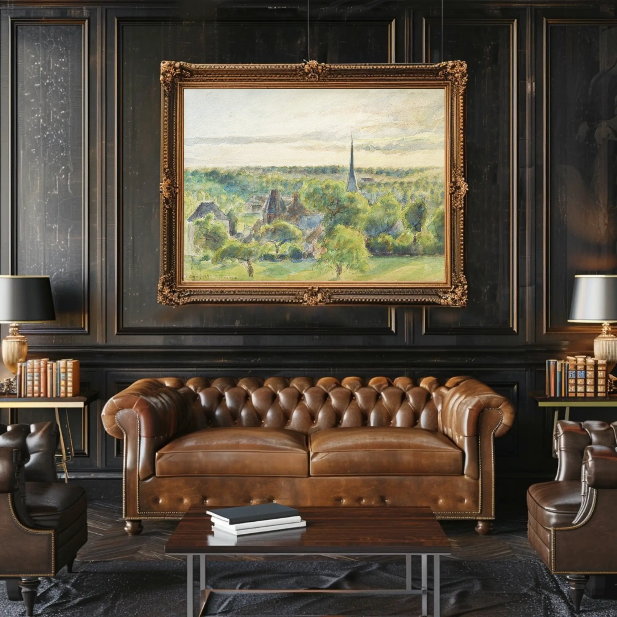 Serene European Village Scene in Artistic Poster