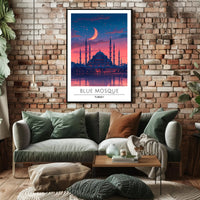 Blue Mosque Twilight Silhouette Cultural or Heritage Poster