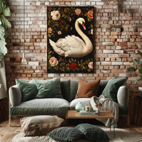 Graceful Swan Wall Art Amidst Blossoms