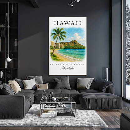 Honolulu Hawaii Diamond Head Beach Scene Poster