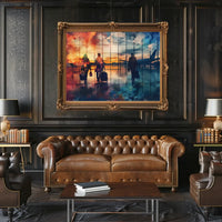 Airport Sunset Travelers: Abstract Watercolor Art Poster