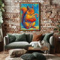 Festive Squirrel With Candy Cane Poster