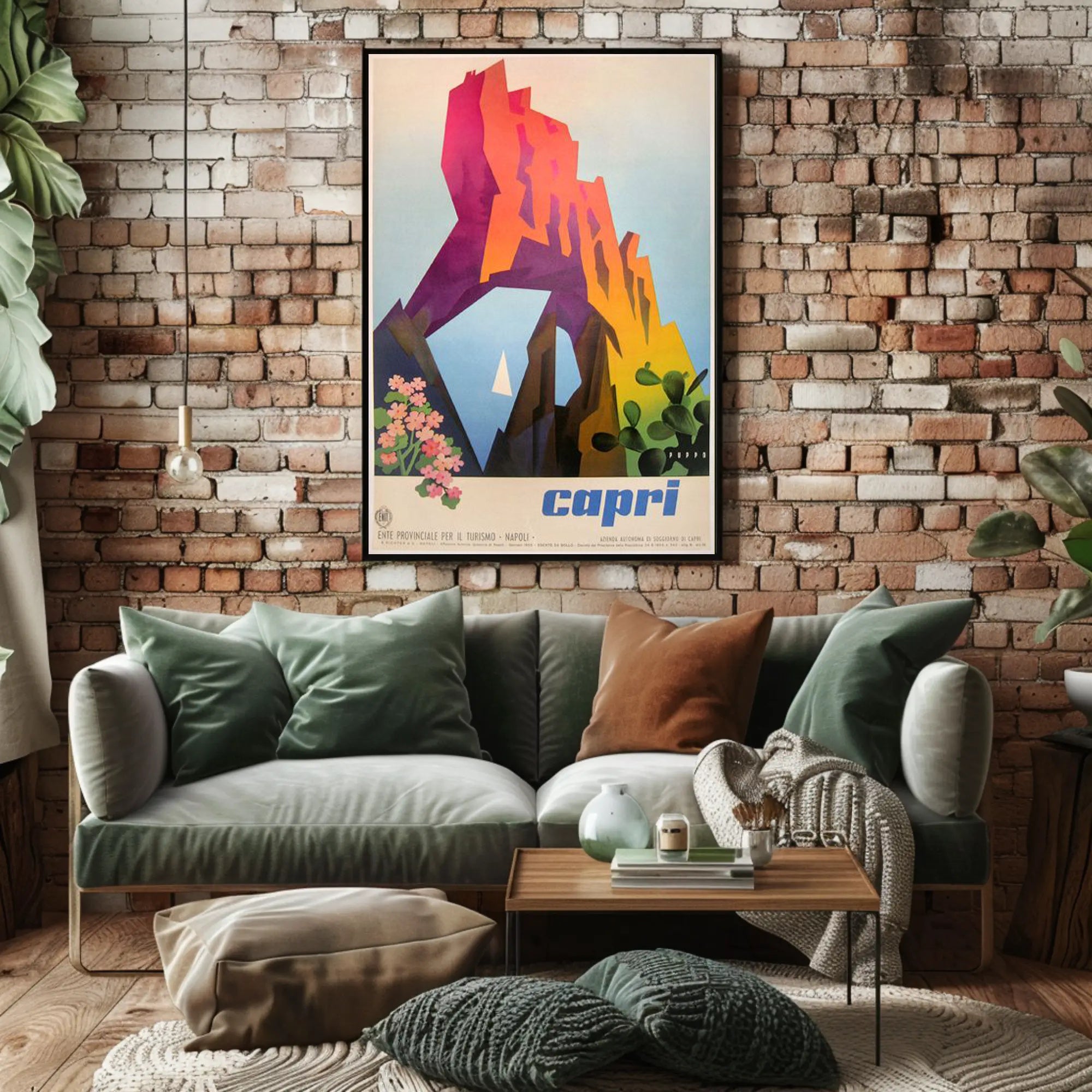 Capri Cliffs Travel Art: Modern Geometric Shapes Travel Poster PosterGoat
