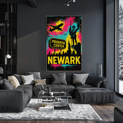 Newark New Jersey Neon Prudential Center Skyline Travel Poster