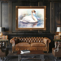 Tranquil Swan in Watercolor Poster PosterGoat