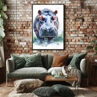 Hippo Watercolor Portrait Poster Wall Art Print