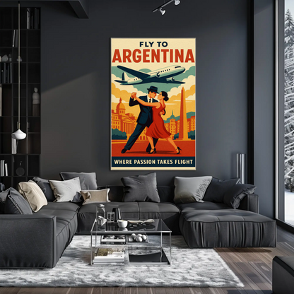Fly To Argentina Dance And Skyline Travel Poster