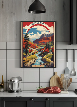 West Virginia Canyon River Mountainscape Vintage Travel Poster