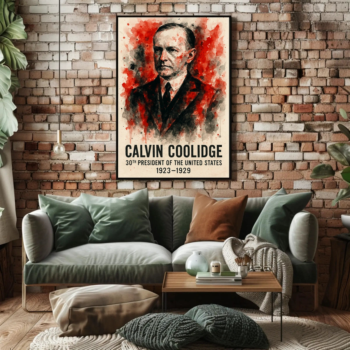 Calvin Coolidge Watercolor 1923-1929 Historical Presidential Poster