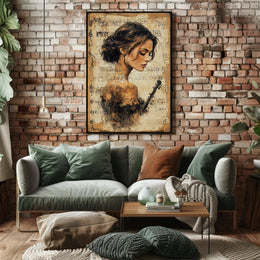 Elegant Violinist with Vintage Sheet Music - Music Poster