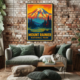 Mount Rainier Wanderer Vintage Travel Poster