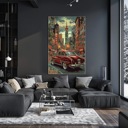 Manhattan Empire Lights and Cars Travel Poster