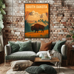 South Dakota Mount Rushmore And Bison Poster