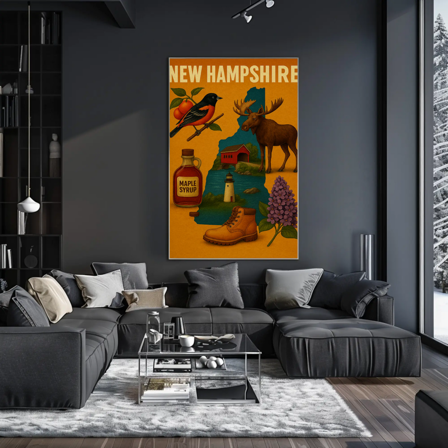New Hampshire Icons Moose Maple Syrup Nature Pride Travel Poster Travel Poster