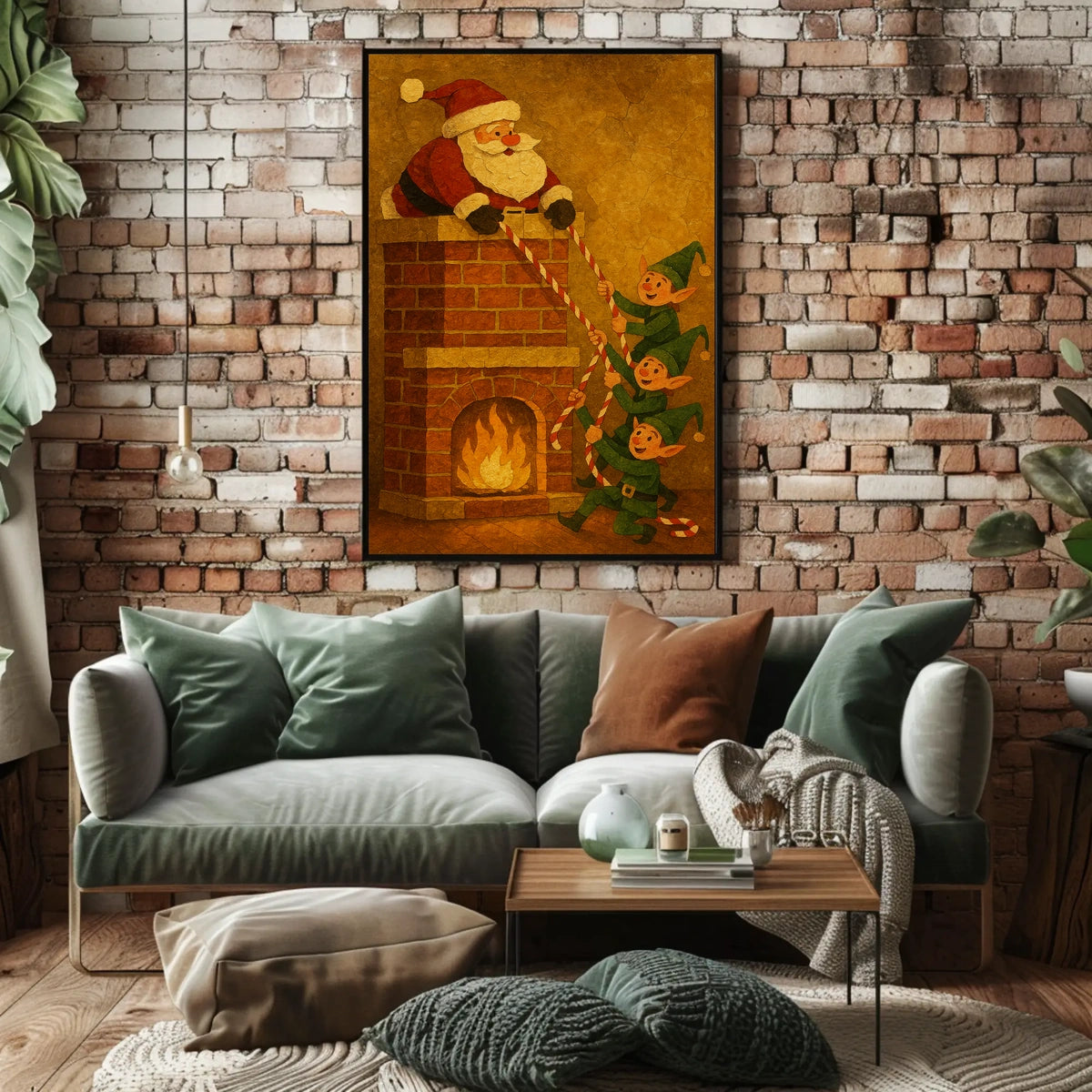 Whimsical Christmas Scene Vintage Illustration Artistic Poster