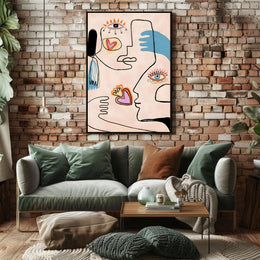 Abstract Faces And Hearts Poster Modern Art Print