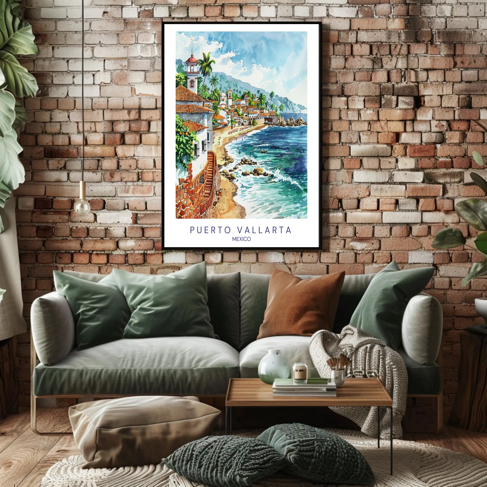 Puerto Vallarta Scenic Watercolor Travel Poster PosterGoat