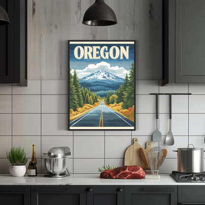 Oregon Vintage Poster - Scenic Mountain Road