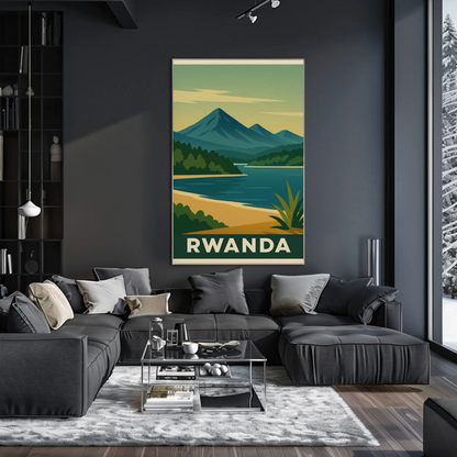 Rwanda Lake and Mountains Modern Poster Travel