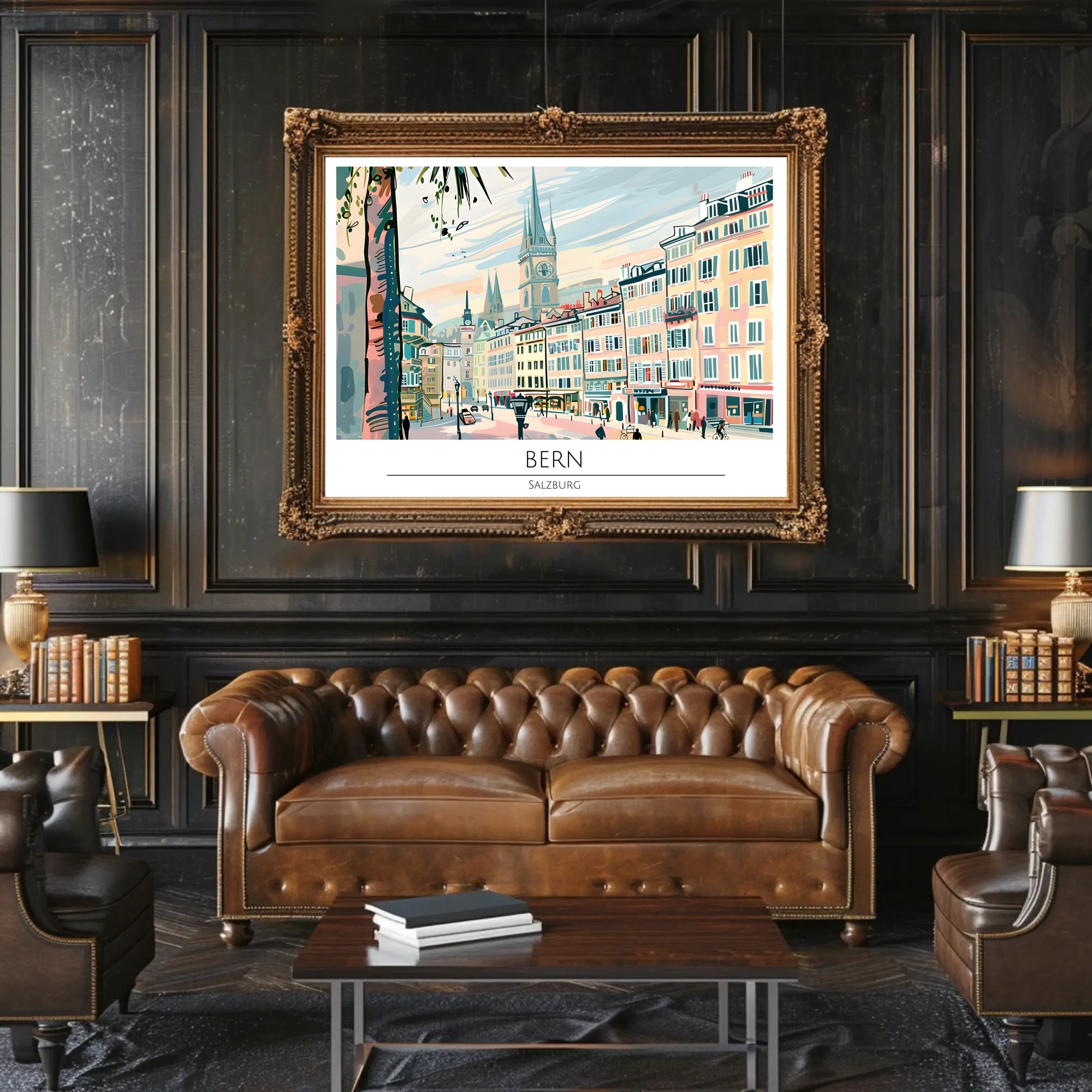 Bern Cityscape Illustration Poster PosterGoat