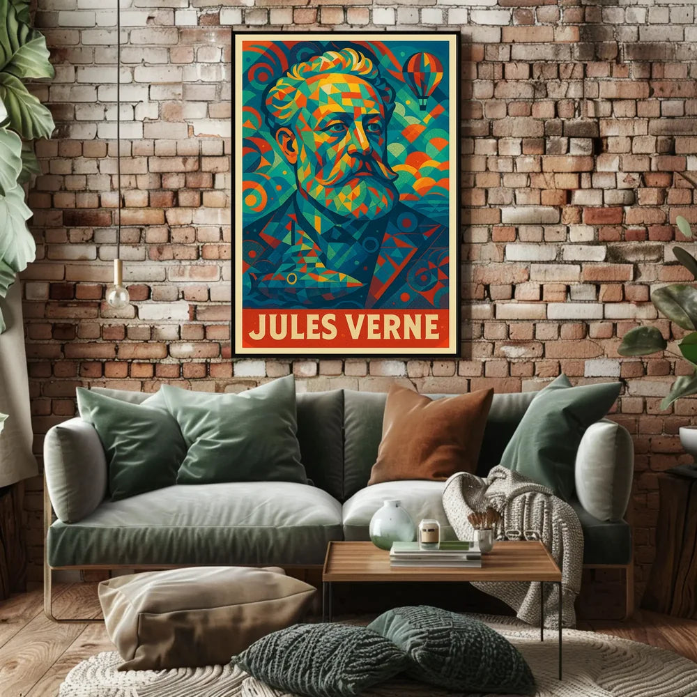 Jules Verne Mosaic Portrait Art Poster - Pop Culture Poster