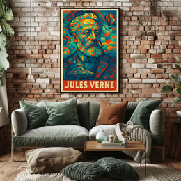 Jules Verne Mosaic Portrait Art Poster - Pop Culture Poster