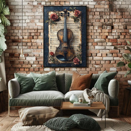 Melodic Nostalgia: Vintage Violin and Roses Artistic Poster