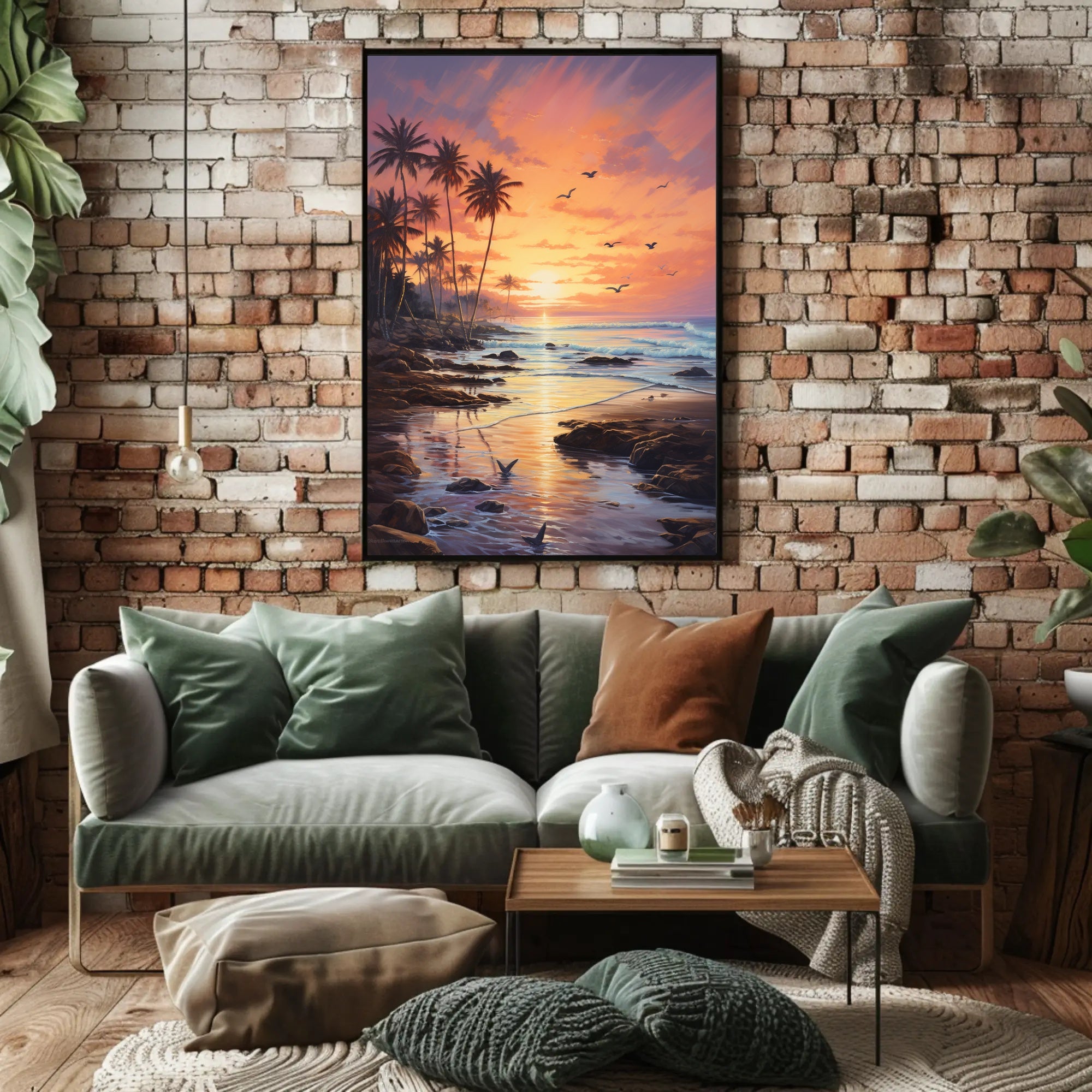 Tropical Sunrise Beach Scene: Abstract, Artistic Poster