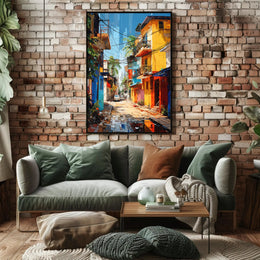 Vibrant Tropical Urban Street Scene Artistic Poster