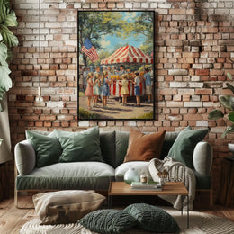 Lemonade Stand Scene With Kids Americana Vintage Poster