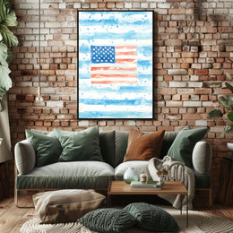 Watercolor American Flag Home Decor Wall Art 18x24 Poster