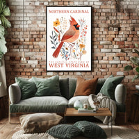 Northern Cardinal State Bird Watercolor Art Poster
