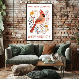 Northern Cardinal State Bird Watercolor Art Poster
